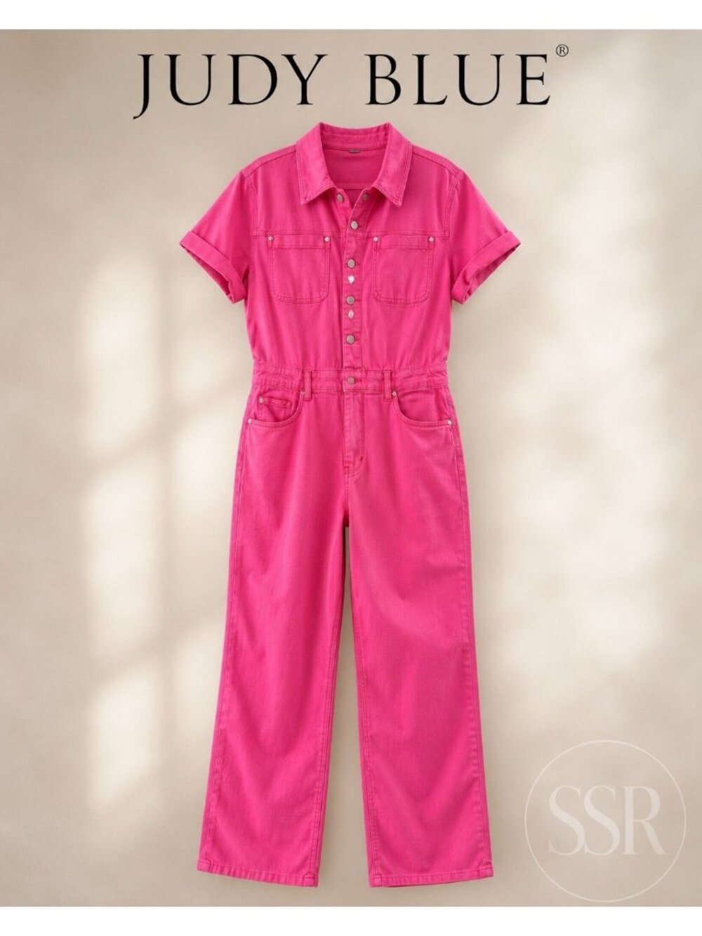 Judy Blue JB88834 Hot Pink Denim Jumpsuit 1XL Stretch Straight Leg NWT
